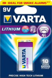 Lithium-Batterie, 9 V, 6LR61, 9 V-Block, Druckknopf