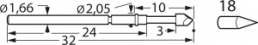 Standard-Prüfstift mit Tastkopf, Kegel, Ø 1.66 mm, Hub 5 mm, RM 2.54 mm, L 32 mm, F77218B130G300