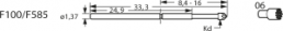 Standard-Prüfstift mit Tastkopf, Waffel, Ø 1.37 mm, Hub 6.4 mm, RM 2.54 mm, L 33.3 mm, F10006B150G100