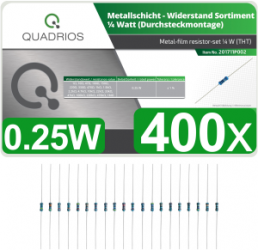 Quadrios Widerstand-Set 400 Stück, 1%, 0,25W, Metallschicht, axial bedrahtet