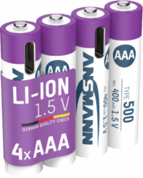 Lithium-Ionen-Akku, 1.5 V, 400 mAh, AAA, Flächenkontakt/USB-C-Anschluss