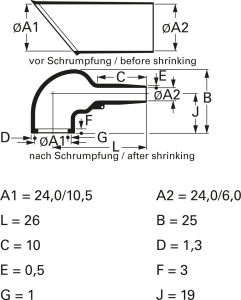Wärmeschrumpfendes Formteil, 3:1, abgewinkelt, S1 (24/24 mm), S2 (10.5/6 mm), 411-52480