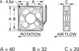 DC-Axiallüfter, 12 V, 40 x 40 x 20 mm, 10.8 m³/h, 25.5 dB, Gleitlager, TRACO POWER, D04 T12 MWS