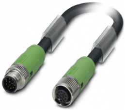 Sensor-Aktor Kabel, M12-Kabeldose, gerade auf M12-Kabeldose, gerade, 12-polig, 3 m, PUR/PVC, schwarz, 1.5 A, 1402551