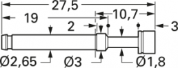Hochstrom-Federkontakt mit Tastkop, Flachkopf, Ø 2.65 mm, Hub 5.5 mm, RM 4 mm, L 27.5 mm, 1060-FX-3.0NE-AU-4.0 C