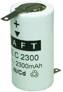 Nickel-cadmium-battery, 1.2 V, 2.3 Ah, KR14, C, soldering lug