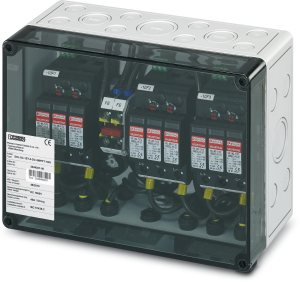 Switchgear combination, 1000 VDC for connection of 3x 1 string, (H x W x D) 180 x 254 x 111 mm, IP65, polycarbonate, gray, 2403336