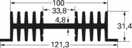 Extruded heatsink, 1000 x 121.3 x 31.4 mm, 2.75 to 1.25 K/W, black anodized