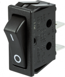 Rocker switch, black, 1 pole, On-Off, off switch, 16 (4) A/250 VAC, unlit, printed