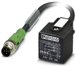 Sensor actuator cable, M12-cable plug, straight to valve connector DIN shape A, 5 pole, 3 m, PUR, black, 4 A, 1435069