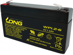 Lead-battery, 6 V, 1.2 Ah, 97 x 25 x 52 mm, faston plug 4.8 mm