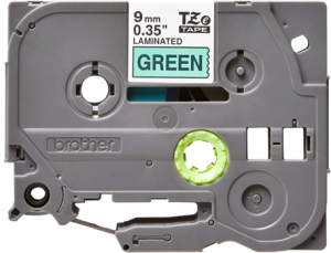 Labelling tape cartridge, 9 mm, tape green, font black, 8 m, TZE-721