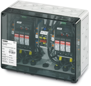 Switchgear combination, 1000 VDC for connection of 2x 2 strings, (H x W x D) 180 x 254 x 111 mm, IP65, polycarbonate, gray, 2404295