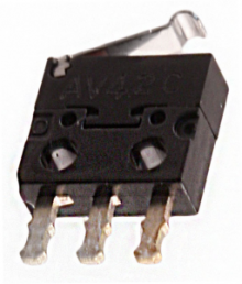 Ultraminiature snap-action switche, On-On, solder connection, roller hinge lever, 0.29 N, 0.1 A/30 VDC, IP40