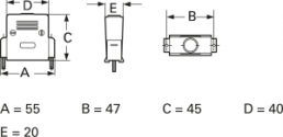 D-Sub connector housing, size: 3 (DB), straight 180°, plastic, gray, AGP 25 G