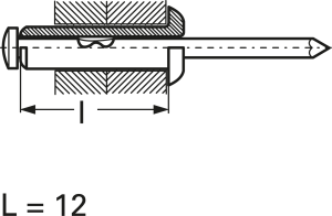 Blind rivet DIN 7337 L 12, D 3.0 to 3.1 mm, aluminum alloy, M 7.0 to 9.0 mm
