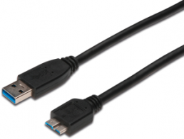 USB 3.0 Adapter cable, USB plug type A to micro-USB plug type B, 1 m, black