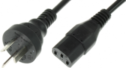 Device connection line, Argentina, plug type I, straight on C13 jack, straight, H05VV-F3G1.0mm², black, 2.5 m
