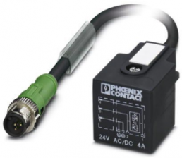 Sensor actuator cable, M12-cable plug, straight to valve connector DIN shape A, 3 pole, 0.3 m, PUR, black, 4 A, 1434882