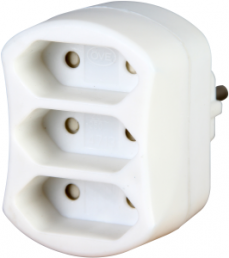 3-way adapter, 3 x jacks type C on 1 x plug type E + F, white