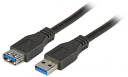 USB 3.0 extension line, USB plug type A to USB socket type A, 1 m, black