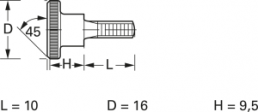 Knurled screw, M4, Ø 16 mm, 10 mm, steel, galvanized, DIN 464