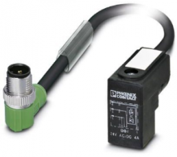 Sensor actuator cable, M12-cable plug, angled to valve connector DIN shape C, 3 pole, 1.5 m, PUR, black, 4 A, 1435658