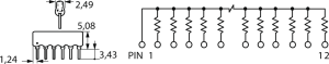 Resistor network, SIP-9, 3.3 kΩ, 0.2 W, ±2 %, 8 resistors, 4609X-101-332LF