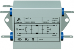 EMC filter, 50 to 60 Hz, 20 A, 250 V (DC), 250 VAC, 1.8 mH, faston plug 6.3 mm, B84112B0000B120