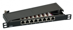 Patch panel, 8 x RJ45, horizontal, 1-row, (W x H x D) 254.6 x 22 x 108 mm, black, 37738SW.8