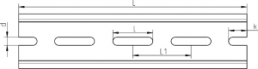 DIN rail, perforated, 35 x 15 mm, W 146 mm, steel, sendzimir galvanized, HS-HUT-02-25-52-143
