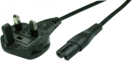 Device connection line, UK, plug type G, angled on C7 jack, straight, H05VVH2-F2x0.75mm², black, 1.8 m