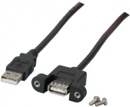 USB 2.0 Cable for front panel mounting, USB plug type A to USB panel socket type A, 3 m, black