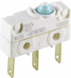 Subminiature snap-action switch, On-On, plug-in connection, pin plunger, 1.9 N, 1 A/250 VAC, IP67
