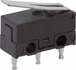 Subminiature snap-action switch, On-On, PCB connection, hinge lever, 0.4 N, 3 A/125 VAC, 2A/30 VDC, IP40