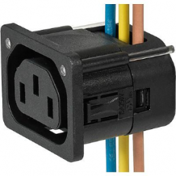 Built-in appliance socket F, 3 pole, snap-in, IDC connection, 2.5 mm², black, 3-104-298