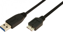 USB 3.0 Adapter cable, USB plug type A to micro USB plug type B, 2 m, black