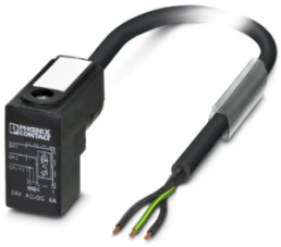 Sensor actuator cable, valve connector DIN shape C to open end, 3 pole, 1.5 m, PVC, black, 4 A, 1415935