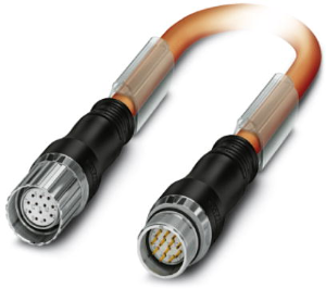 Sensor actuator cable, M23-cable plug, straight to M23-cable socket, straight, 12 pole, 10 m, TPU, orange, 9 A, 1619294