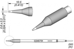 Soldering tip, Chisel shaped, Ø 0.3 mm, (T x L x W) 0.3 x 10.5 x 0.6 mm, C245-731