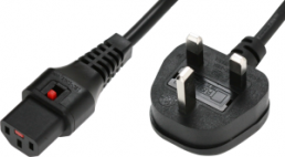 Device connection line, UK, plug type G, angled on C13 jack, straight, H05VV-F3G1.0mm², black, 2 m