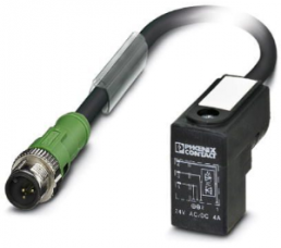 Sensor actuator cable, M12-cable plug, straight to valve connector DIN shape C, 3 pole, 0.3 m, PUR, black, 4 A, 1435438