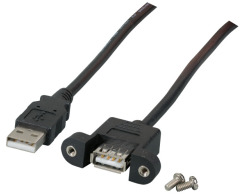 USB 2.0 Cable for front panel mounting, USB plug type A to USB panel socket type A, 0.5 m, black