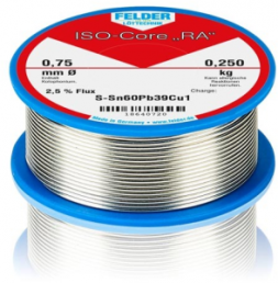 Solder wire, leaded, Sn60Pb39Cu1, Ø 0.75 mm, 250 g
