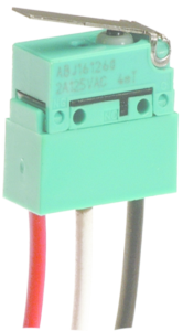 Ultraminiature snap-action switche, On-On, solder connection, roller hinge lever, 0.64 N, 2 A/125 VAC, 30 VDC, IP67