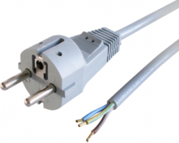 Connection line, Europe, plug type E + F, straight on open end, H05VV-F3G1.5mm², gray, 2 m