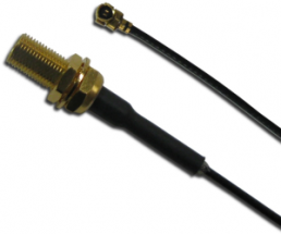 Coaxial Cable, MCX socket (straight) to AMC plug (angled), 50 Ω, 1.13 mm micro cable, grommet black, 50 mm, 336503-12-0050