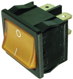 Rocker switch, orange, 2 pole, On-Off, off switch, 10 (4) A/250 VAC, 6 (4) A/250 VAC, IP40, illuminated, printed