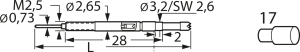 Switching test probe, flathead, Ø 2.65 mm, travel  5 mm, pitch 3.5 mm, L 44.8 mm, F88517K230U200SM