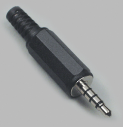 2.5 mm jack plug, 4 pole (stereo), solder connection, plastic, 1107020